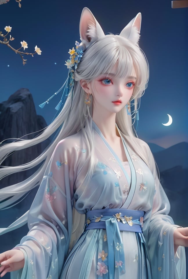 nsfw,(best quality), ((masterpiece)), (highres), original, extremely detailed 8K wallpaper, (night_sky), (mid shot),1girl,kawaii, confused,(setting on the high rock)Colorful flowers grow beside the rock,feet up,,looking to the moon, black pupils,floating hair,beautiful collarbone,(small breasts), cleavage,barefoot,beautiful flowers ,(peach blossom), flowers, (flower) tree,  breeze,floating sakura,little butterflies,(night),cloud,[moon]extremely delicate and,beautiful,water,((beauty detailed eye)),highly,Transparent silk, gauze, sexy, seductive,78,full moonhanfu,qixiong ruqun, Ice and snow, light blue, printed clothes broken,see-through, hanfu, (white hair),earrings, (white long blonde hair, )(transparent clothe)Fox ears girl, bright eyes, lovely(Middle part bangs, straight bangs: 2.0)(colorful, chinese clothes, )Vertical hair, fringe,Dazzling hair bow, ,flower,detailed eyes,flower forground,flower and hair is same color,beautifully color,face,her hair is becoming flower,flower,hair,flower,butterfly,high details,high quality,back light,hair and clothes is flower,full body,hand in face,hanfu,high<lora:8.1:1>  <lora:洛天依-000016:1>detailed,cinematic,akisa \(12023648\), White, pink, light blue, light yellow, rainbow color,Silk transparent, gauze, sexy, silk transparent,(masterpiece), (best quality), (absurdres)), linear hatching, ineart, comic, (greyscale, monochrome:1.2),hand on own chest,lovelygirl,1girl, white hair,yellow Hanfu,rabbit,moon cake,lantern,(little moon:1.5),(sparkle:1.2),(Fantasy World:1.4),,Jadeite colored moon cake,star (sky),night,sky,full moon,night sky,colorfull flower,Jadeitelighting,((beautiful face), surface, (original figure painting), ultra- detailed, incredibly detailed, (an extremely delicate and beautiful), beautiful detailed eyes, (best quality),<lora:20230919-1695115856496-0005:0.5> <lora:20230919-1695115856496-0001:0.2> <lora:古风女孩SDXL_v1.0:0.4> <lora:YFilter_DynamicRange_XL_V1:0.4> <lora:原本X11:0.4> <lora:LowRA:0.4> <lora:OC:0.4> <lora:SD1.5泛光调节_v1.0:0.4>