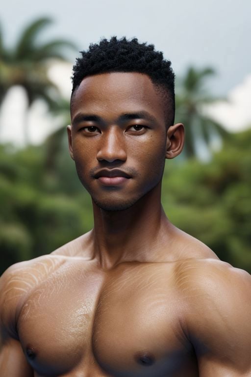 Face of syahnk, pectoral, 8K UHD, Studio lighting, photoshoot ,( african male swimmer :1.3), body portrait, outdoor photoshoot,oiled skin, glowing, high detailed face, high detailed skin,HD, RAW photo, subsurface scattering , wearing boxer, shredded, (golden tanned skin), smirked face, ,HDR, shadow, outdoor theme, Military haircut, buff,beefy, realistic,