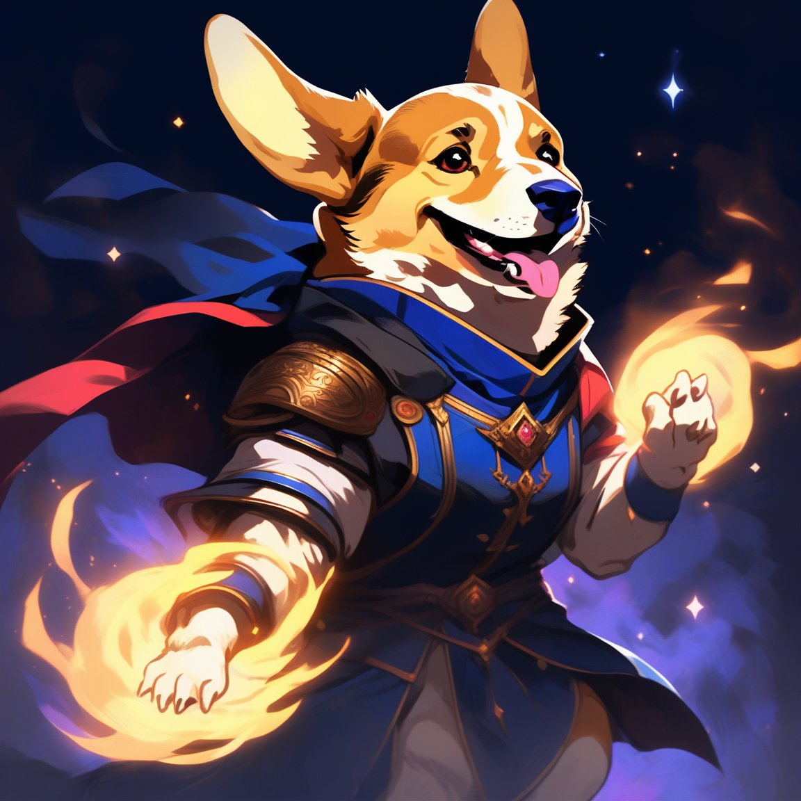 portrait art style, sketch, fantasy, magic fight, magic light, modern outfit, Corgi dog , <lora:SDVN-LoraXL-Portrait_Art:1>, (masterpiece,best quality)