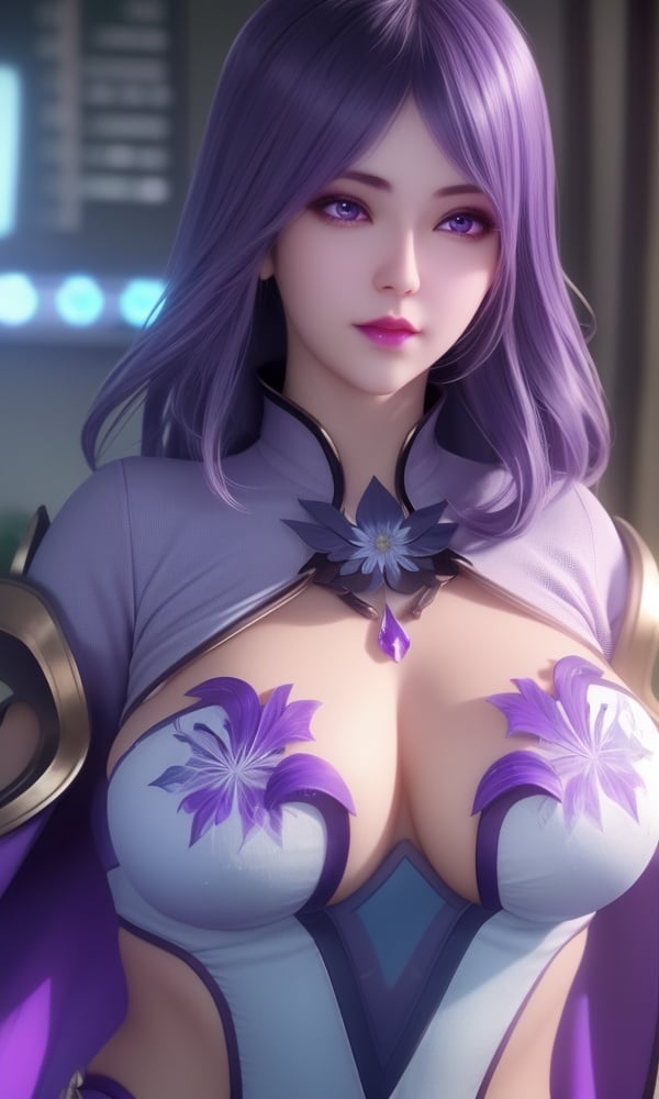 (,1girl, ,best quality, )<lora:DA_水冰儿-斗罗大陆:0.8>,, ,masterpiece, fantasy, realistic,science fiction,mole, ultra realistic 8k cg, ,tamari \(flawless\),  medium breasts  ,purple flower,       (()), (),