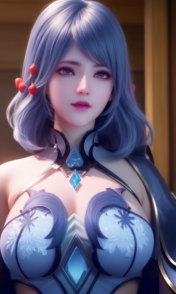 (,1girl, ,best quality, )<lora:DA_水冰儿-斗罗大陆:0.8>,, ,masterpiece, fantasy, realistic,science fiction,mole, ultra realistic 8k cg, ,tamari \(flawless\),  medium breasts  ,strawberry blossoms      (()), (),