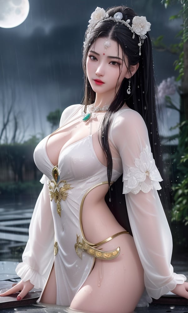 (,1girl, ,best quality, )<lora:DA_慕雨墨-面具-暗河传:0.7>,, ,ultra realistic 8k cg, flawless,  tamari \(flawless\), professional artwork, famous artwork, cinematic lighting, cinematic bloom, perfect face, beautiful face, fantasy, dreamlike, unreal, science fiction,  luxury, jewelry, diamond, pearl, gem, sapphire, ruby, emerald, intricate detail, delicate pattern, charming, alluring, seductive, erotic, enchanting, hair ornament, necklace, earrings, bracelet, armlet,halo,masterpiece, fantasy, realistic,science fiction,mole,  medium breasts,cherry blossoms,wet clothes,lace, lace trim,   lace-trimmed legwear,(((Best quality, masterpiece, ultra high res, (photorealistic:1.4), raw photo, 1girl, wet clothes, rain, sweat, ,wet, night, moon,  )))  (()), (),