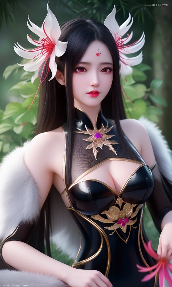 (,1girl, ,best quality, )<lora:DA_慕雨墨-面具-暗河传:0.8>,, ,masterpiece, fantasy, realistic,science fiction,mole, ultra realistic 8k cg, ,tamari \(flawless\), medium breasts , spider lily,  (()), (),