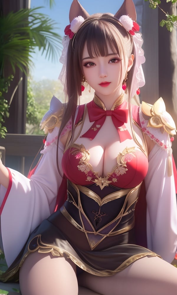 (,1girl, ,best quality, )<lora:DA_慕雨墨-面具-暗河传:0.8>,, ,masterpiece, fantasy, realistic,science fiction,mole, ultra realistic 8k cg, ,tamari \(flawless\),  medium breasts,cleavage,strawberry blossoms,lace ,ribbon, pantyhose,    (()), (),