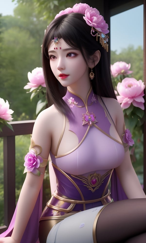 (,1girl, ,best quality, )<lora:DA_慕雨墨-面具-暗河传:0.8>,, ,masterpiece, fantasy, realistic,science fiction,mole, ultra realistic 8k cg, ,tamari \(flawless\),  medium breasts  ,peony \(flower\),       (()), (),