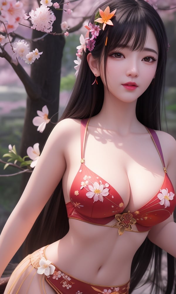 (,1girl, ,best quality, )<lora:DA_慕雨墨-面具-暗河传:0.6>,, ,masterpiece, fantasy, realistic,science fiction,mole, ultra realistic 8k cg, ,tamari \(flawless\),  medium breasts ,lemon blossoms, orange blossoms, spider lily, lily \(flower\),cherry blossoms,plum blossoms, strawberry blossoms      (()), (),