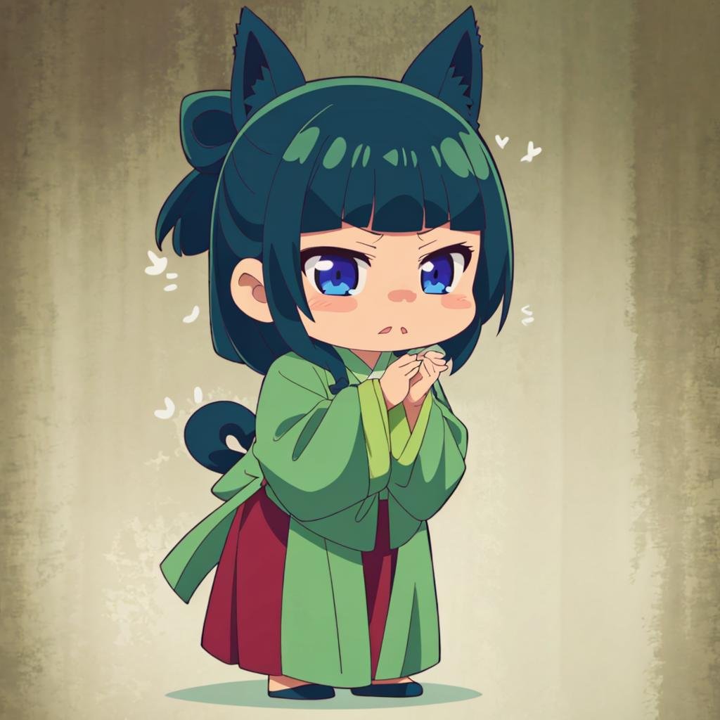 <lora:maomao003:0.7>,solo,maomao,1girl,green hanfu,red long skirt,chibi,catears,