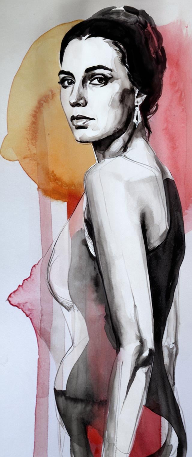 <lora:aether_liquink_231018_SDXL_LoRA_1e-6_128_dim_70_epochs:1> a beautiful woman watercolor and ink