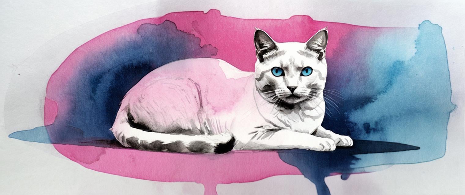 <lora:aether_liquink_231018_SDXL_LoRA_1e-6_128_dim_70_epochs:1> a cat in pink watercolor and blue ink 