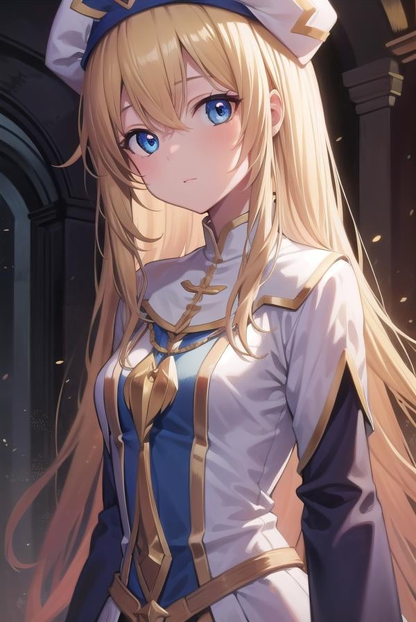 priestess, <lora:priestesstest:1>, priestess, blonde hair, blue eyes, long hair, hat, (small breast:1.2),BREAK ,BREAK looking at viewer,BREAK city,BREAK <lyco:GoodHands-beta2:1>, (masterpiece:1.2), best quality, high resolution, unity 8k wallpaper, (illustration:0.8), (beautiful detailed eyes:1.6), extremely detailed face, perfect lighting, extremely detailed CG, (perfect hands, perfect anatomy),