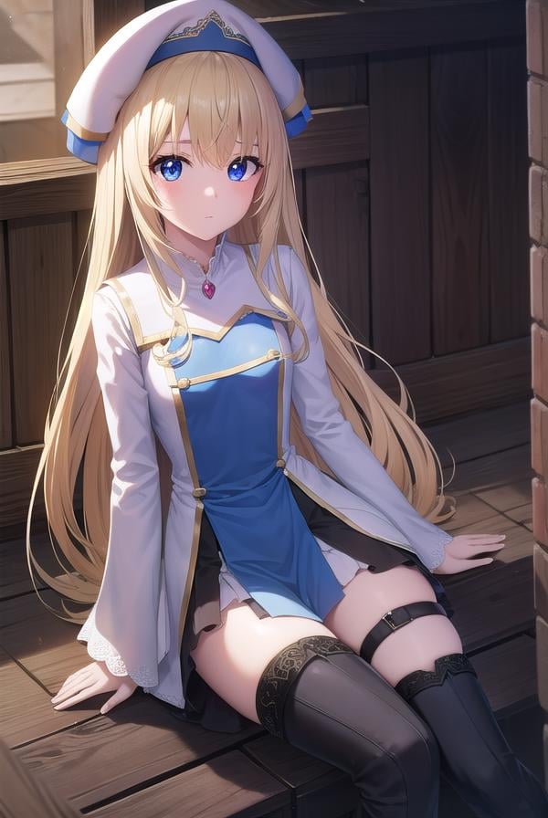 priestess, <lora:priestess-lora-nochekaiser:1>, priestess, blonde hair, blue eyes, long hair, hair between eyes, (small breast:1.2),BREAK boots, dress, frilled sleeves, frills, hat, high heels, robe, thigh boots, thighhighs, white thighhighs, long sleeves, puffy sleeves,BREAK looking at viewer,BREAK indoors, church,BREAK <lyco:GoodHands-beta2:1>, (masterpiece:1.2), best quality, high resolution, unity 8k wallpaper, (illustration:0.8), (beautiful detailed eyes:1.6), extremely detailed face, perfect lighting, extremely detailed CG, (perfect hands, perfect anatomy),