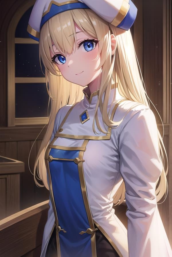 priestess, <lora:priestess-lora-nochekaiser:1>, priestess, blonde hair, blue eyes, long hair, hair between eyes, (small breast:1.2), smile,BREAK boots, dress, frilled sleeves, frills, hat, white headwear, pelvic curtain, high heels, robe, thigh boots, thighhighs, white thighhighs, long sleeves, puffy sleeves,BREAK looking at viewer,BREAK indoors, church,BREAK <lyco:GoodHands-beta2:1>, (masterpiece:1.2), best quality, high resolution, unity 8k wallpaper, (illustration:0.8), (beautiful detailed eyes:1.6), extremely detailed face, perfect lighting, extremely detailed CG, (perfect hands, perfect anatomy),