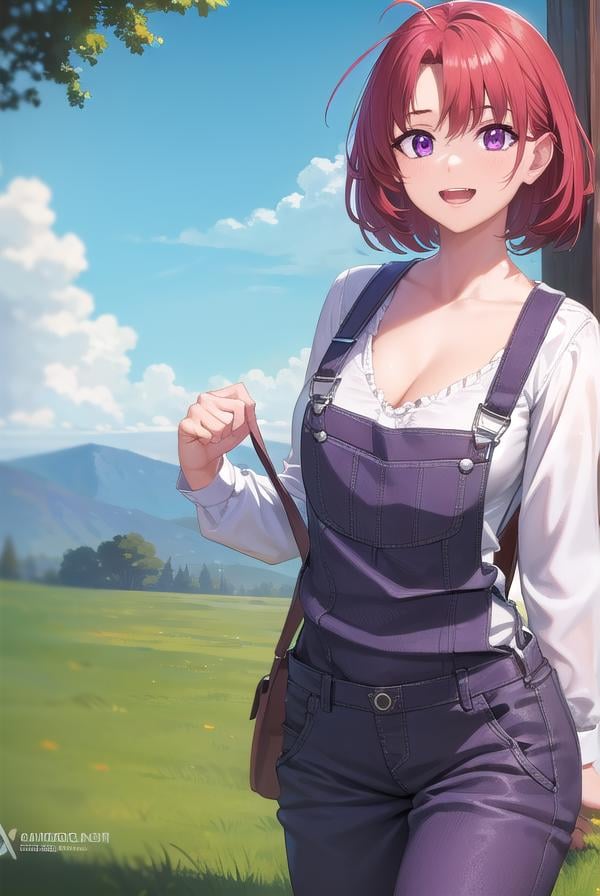 cowgirl, <lora:cowgirl-lora-nochekaiser:1>, cow girl, ahoge, red hair, (purple eyes:1.1), short hair, <lora:talkmouth_E_v100:1>, open mouth,BREAK cleavage, collarbone, frills, long sleeves, overalls, suspenders,,BREAK looking at viewer, (full body:1.5), (upper body:1.5), cowboy shot,BREAK outdoors, farm,BREAK <lyco:GoodHands-beta2:1>, (masterpiece:1.2), best quality, high resolution, unity 8k wallpaper, (illustration:0.8), (beautiful detailed eyes:1.6), extremely detailed face, perfect lighting, extremely detailed CG, (perfect hands, perfect anatomy),