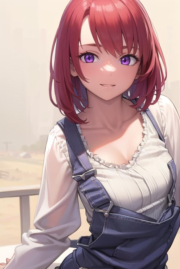 cowgirl, <lora:cowgirl-lora-nochekaiser:1>, cow girl, ahoge, red hair, (purple eyes:1.1), short hair, <lora:talkmouth_E_v100:1>, open mouth,BREAK cleavage, collarbone, frills, long sleeves, overalls, suspenders,,BREAK looking at viewer, (full body:1.5), (upper body:1.5), cowboy shot,BREAK outdoors, farm,BREAK <lyco:GoodHands-beta2:1>, (masterpiece:1.2), best quality, high resolution, unity 8k wallpaper, (illustration:0.8), (beautiful detailed eyes:1.6), extremely detailed face, perfect lighting, extremely detailed CG, (perfect hands, perfect anatomy),