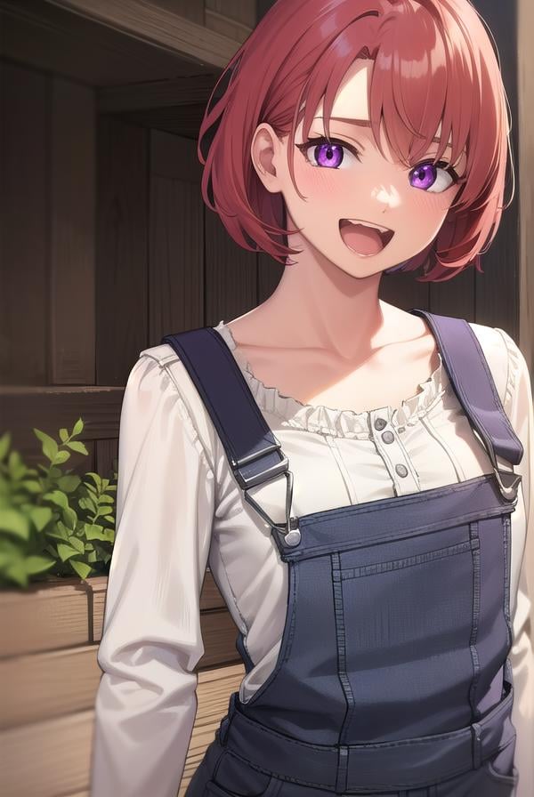 cowgirl, <lora:cowgirl-lora-nochekaiser:1>, cow girl, ahoge, red hair, (purple eyes:1.1), short hair, <lora:talkmouth_A_v100:1>, open mouth,BREAK cleavage, collarbone, frills, long sleeves, overalls, suspenders,,BREAK looking at viewer, full body, (upper body:1.5), (cowboy shot:1.5),BREAK outdoors, farm,BREAK <lyco:GoodHands-beta2:1>, (masterpiece:1.2), best quality, high resolution, unity 8k wallpaper, (illustration:0.8), (beautiful detailed eyes:1.6), extremely detailed face, perfect lighting, extremely detailed CG, (perfect hands, perfect anatomy),