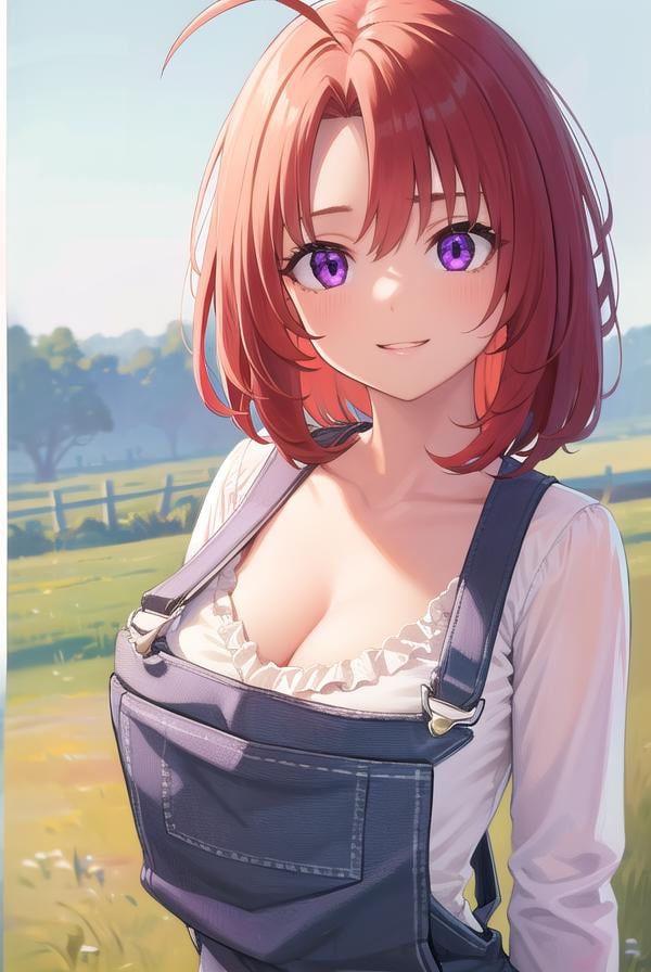 cowgirl, <lora:cowgirl-lora-nochekaiser:1>, cow girl, ahoge, red hair, (purple eyes:1.1), short hair, <lora:talkmouth_E_v100:1>, open mouth,BREAK cleavage, collarbone, frills, long sleeves, overalls, suspenders,,BREAK looking at viewer, (full body:1.5), (upper body:1.5), cowboy shot,BREAK outdoors, farm,BREAK <lyco:GoodHands-beta2:1>, (masterpiece:1.2), best quality, high resolution, unity 8k wallpaper, (illustration:0.8), (beautiful detailed eyes:1.6), extremely detailed face, perfect lighting, extremely detailed CG, (perfect hands, perfect anatomy),