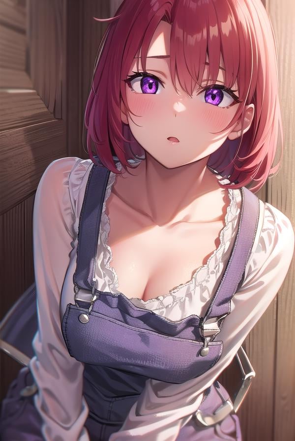 cowgirl, <lora:cowgirl-lora-nochekaiser:1>, cow girl, ahoge, red hair, (purple eyes:1.1), short hair,BREAK cleavage, collarbone, frills, long sleeves, overalls, suspenders,,BREAK looking at viewer, full body, upper body, (cowboy shot:1.5),BREAK outdoors, farm,BREAK <lyco:GoodHands-beta2:1>, (masterpiece:1.2), best quality, high resolution, unity 8k wallpaper, (illustration:0.8), (beautiful detailed eyes:1.6), extremely detailed face, perfect lighting, extremely detailed CG, (perfect hands, perfect anatomy),