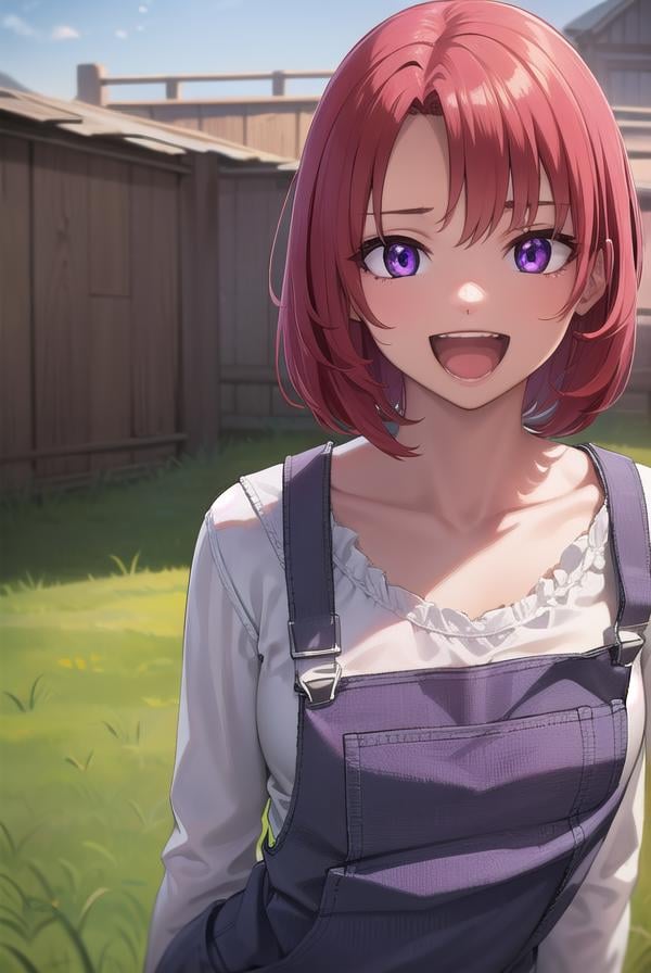 cowgirl, <lora:cowgirl-lora-nochekaiser:1>, cow girl, ahoge, red hair, (purple eyes:1.1), short hair, <lora:talkmouth_A_v100:1>, open mouth,BREAK cleavage, collarbone, frills, long sleeves, overalls, suspenders,,BREAK looking at viewer, full body, (upper body:1.5), (cowboy shot:1.5),BREAK outdoors, farm,BREAK <lyco:GoodHands-beta2:1>, (masterpiece:1.2), best quality, high resolution, unity 8k wallpaper, (illustration:0.8), (beautiful detailed eyes:1.6), extremely detailed face, perfect lighting, extremely detailed CG, (perfect hands, perfect anatomy),