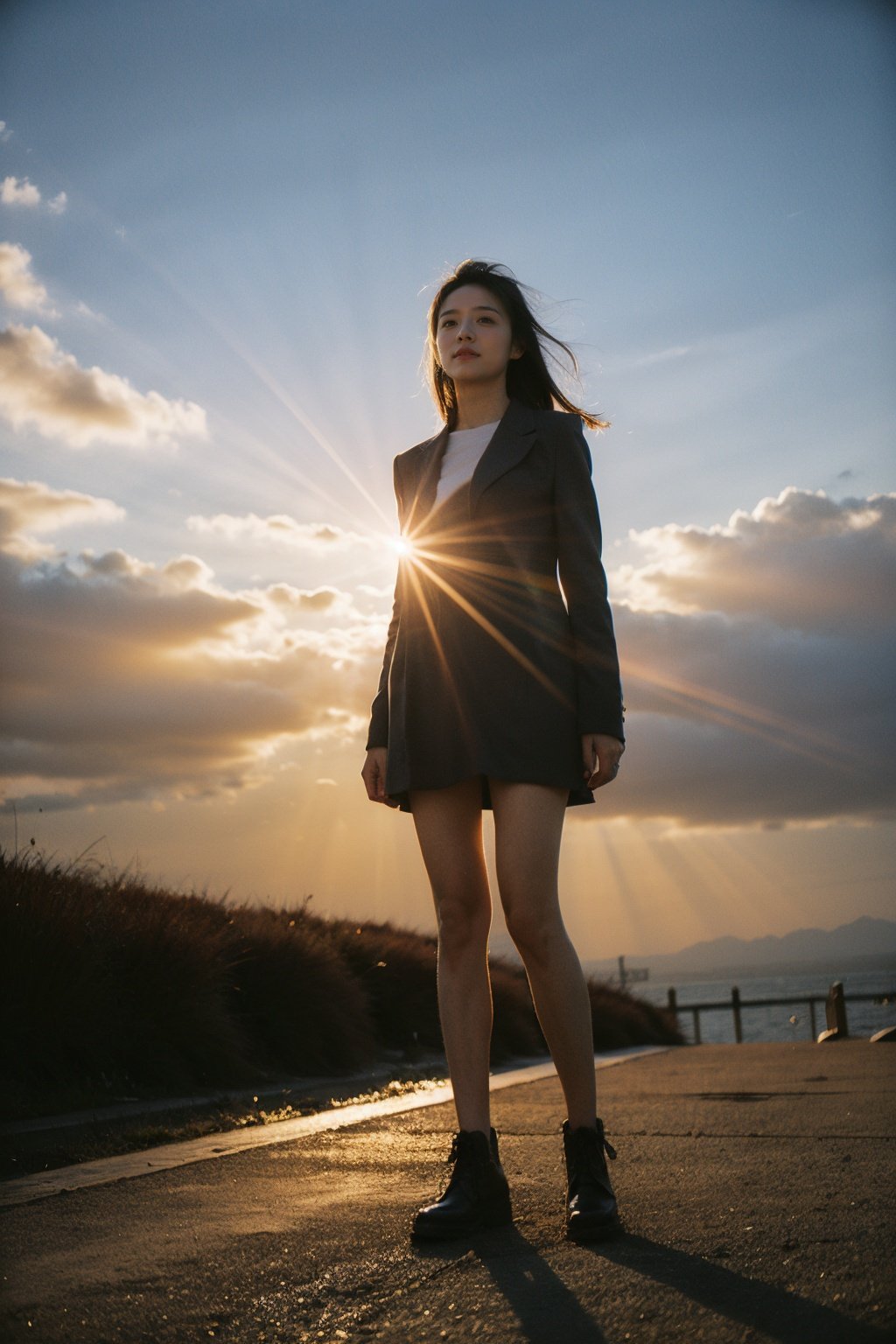 Best Quality,Masterpiece,Ultra High Resolution,(Realisticity:1.4),Original Photo,1girl,full body,light rays,Tyndall effect,outdoor,cloud