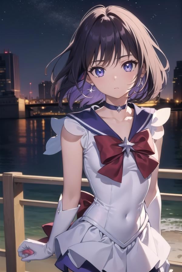 sailorsaturn, <lyco:sailorsaturn-lyco-nochekaiser:1>,sailor saturn, (purple eyes:1.1), short hair, purple hair, circlet,BREAK brooch, choker, earrings, gloves, jewelry, magical girl, miniskirt, purple sailor collar, sailor collar, sailor senshi uniform, skirt, star choker, white gloves,BREAK outdoors, night, sky, star \(sky\), moon,BREAK looking at viewer, (cowboy shot:1.5),BREAK <lyco:GoodHands-beta2:1>, (masterpiece:1.2), best quality, high resolution, unity 8k wallpaper, (illustration:0.8), (beautiful detailed eyes:1.6), extremely detailed face, perfect lighting, extremely detailed CG, (perfect hands, perfect anatomy),