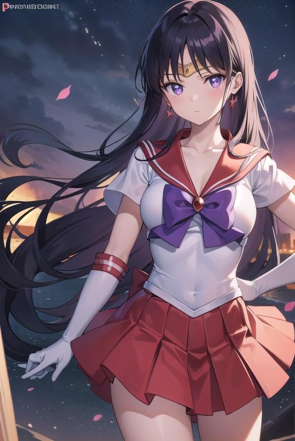 sailormars, <lyco:sailormars-lyco-nochekaiser:1>,sailor mars, black hair, diadem, long hair, (purple eyes:1.1), (parted bangs:1.5),BREAK gloves, high heels, magical girl, microskirt, pleated skirt, red footwear, red skirt, sailor senshi uniform, shoes, skirt, white gloves, bow, purple bow, sailor collar, red sailor collar,BREAK outdoors, night, sky, star \(sky\), moon,BREAK looking at viewer, (cowboy shot:1.5),BREAK <lyco:GoodHands-beta2:1>, (masterpiece:1.2), best quality, high resolution, unity 8k wallpaper, (illustration:0.8), (beautiful detailed eyes:1.6), extremely detailed face, perfect lighting, extremely detailed CG, (perfect hands, perfect anatomy),