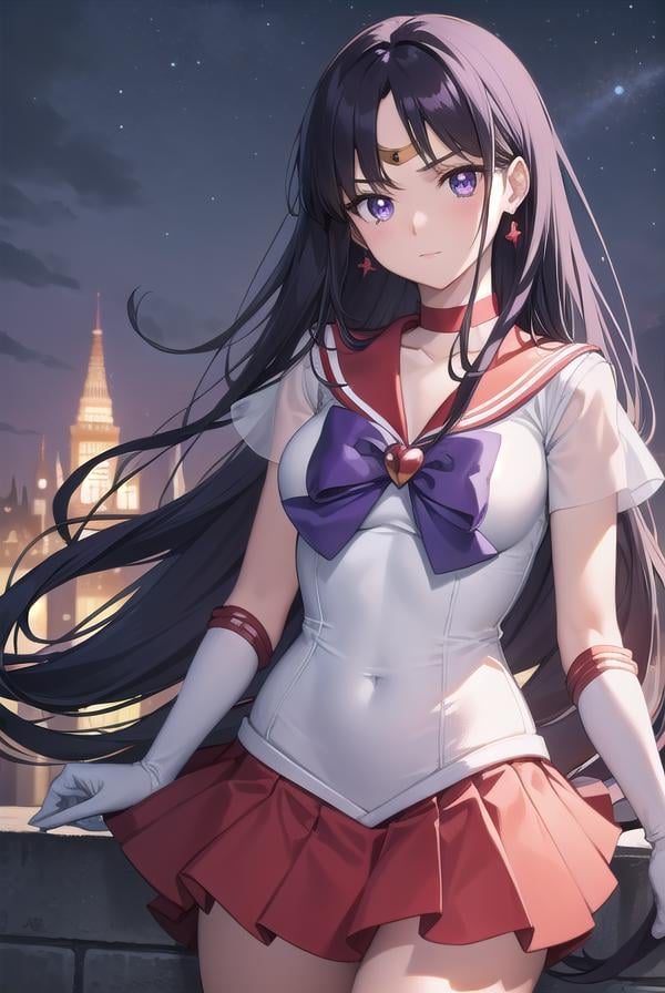 sailormars, <lyco:sailormars-lyco-nochekaiser:1>,sailor mars, black hair, diadem, long hair, (purple eyes:1.1), (parted bangs:1.5),BREAK gloves, high heels, magical girl, microskirt, pleated skirt, red footwear, red skirt, sailor senshi uniform, shoes, skirt, white gloves, bow, purple bow, sailor collar, red sailor collar,BREAK outdoors, night, sky, star \(sky\), moon,BREAK looking at viewer, (cowboy shot:1.5),BREAK <lyco:GoodHands-beta2:1>, (masterpiece:1.2), best quality, high resolution, unity 8k wallpaper, (illustration:0.8), (beautiful detailed eyes:1.6), extremely detailed face, perfect lighting, extremely detailed CG, (perfect hands, perfect anatomy),