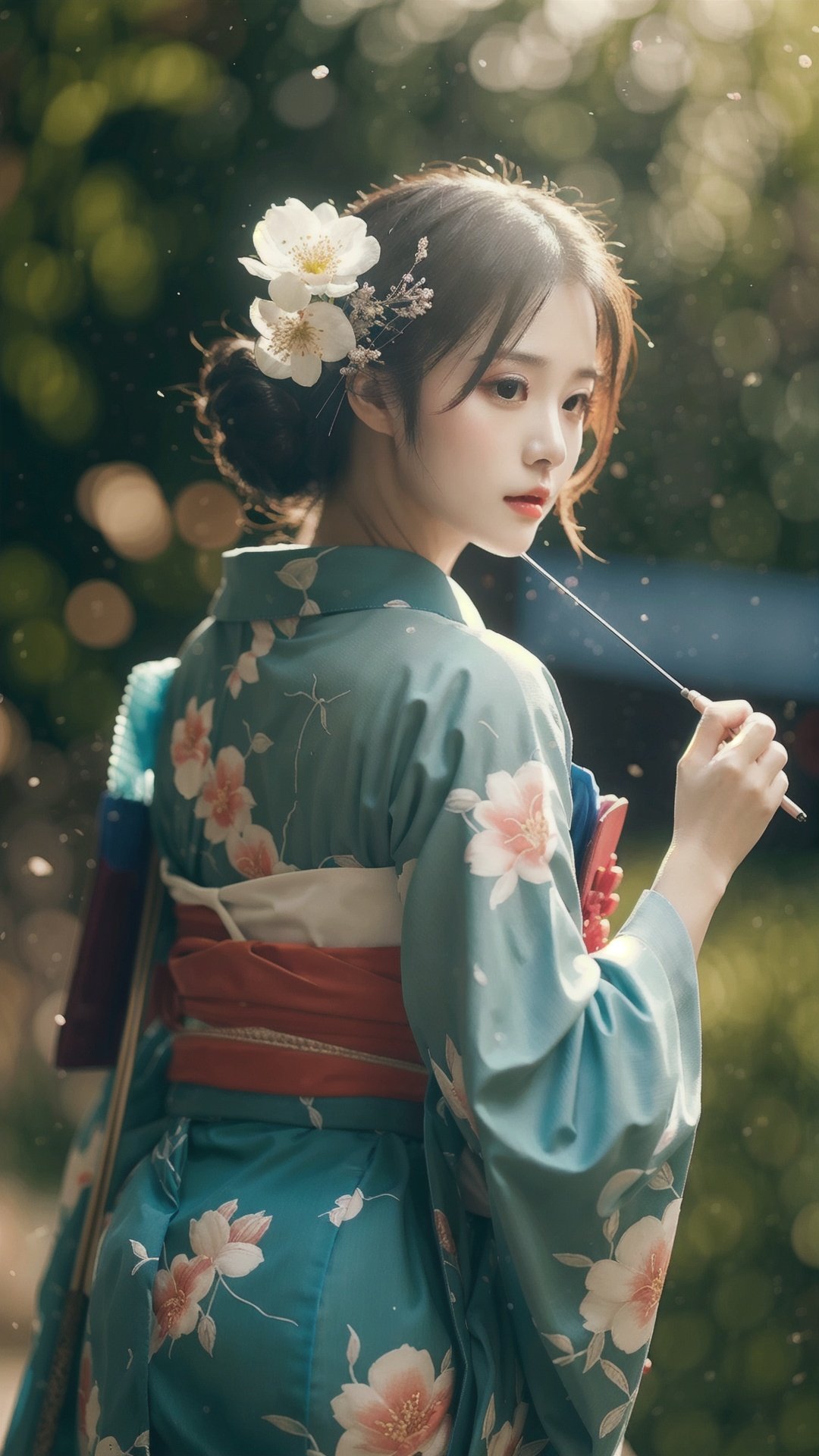 finely detail, Depth of field, (((masterpiece))), ((extremely detailed CG unity 8k wallpaper)), best quality, high resolution illustration, Amazing, intricate detail, (best illumination, best shadow, an extremely delicate and beautiful),

1girl, solo, black hair, hair ornament, japanese clothes, kimono, flower, blurry, outdoors, realistic