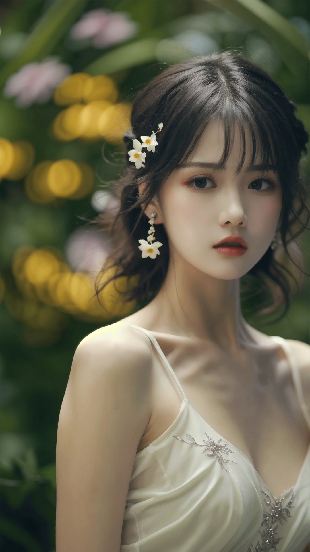  finely detail,Depth of field,(((masterpiece))),((extremely detailed CG unity 8k wallpaper)),best quality,high resolution illustration,Amazing,intricate detail,(best illumination, best shadow, an extremely delicate and beautiful),

1girl, solo, hair ornament, realistic, black hair, hair flower, flower