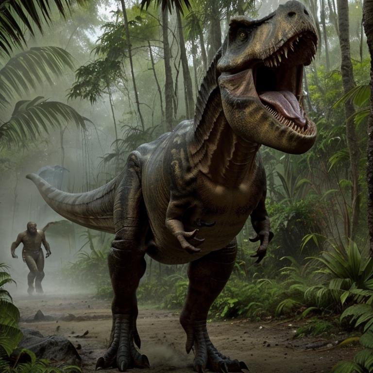 masterpiece, best quality,  <lora:Trex_Dinosaur_Dim32_Anime:0.8>, Trex_Dinosaur, therapod, Jurassic jungle, 