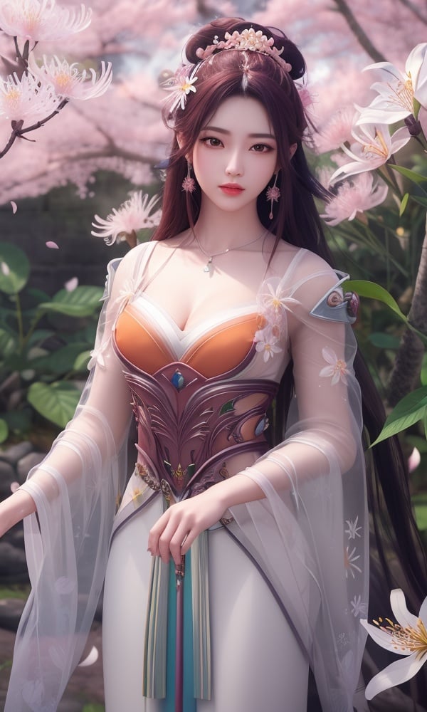 (,1girl, ,best quality, )<lora:DA_叶倾仙-完美世界:0.6>,, ,masterpiece, fantasy, realistic,science fiction,mole, ultra realistic 8k cg, ,tamari \(flawless\),  medium breasts ,lemon blossoms, orange blossoms, spider lily, lily \(flower\),cherry blossoms,plum blossoms, strawberry blossoms      (()), (),