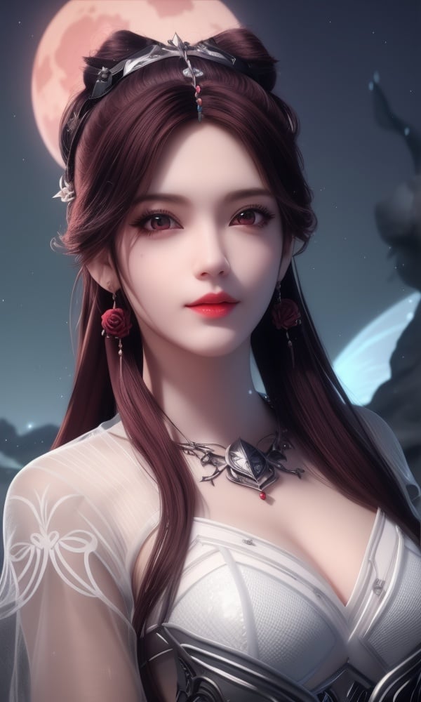 (,1girl, ,best quality, )<lora:DA_叶倾仙-完美世界:0.7>,, ,masterpiece, fantasy, realistic,science fiction,mole, ultra realistic 8k cg, ,tamari \(flawless\),  medium breasts,red moon, black rose,     (()), (),