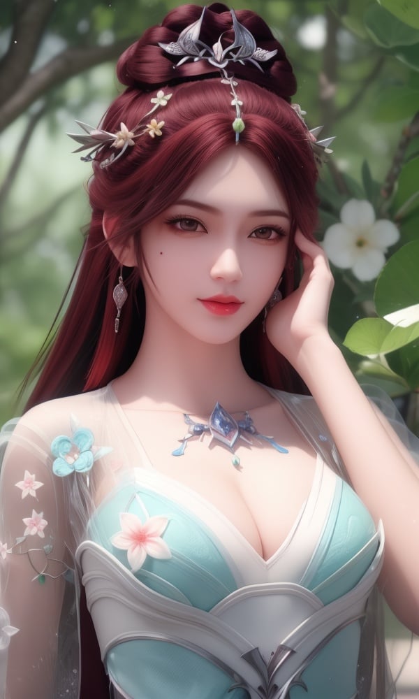 (,1girl, ,best quality, )<lora:DA_叶倾仙-完美世界:0.8>,, ,masterpiece, fantasy, realistic,science fiction,mole, ultra realistic 8k cg, ,tamari \(flawless\),  medium breasts  ,strawberry blossoms      (()), (),