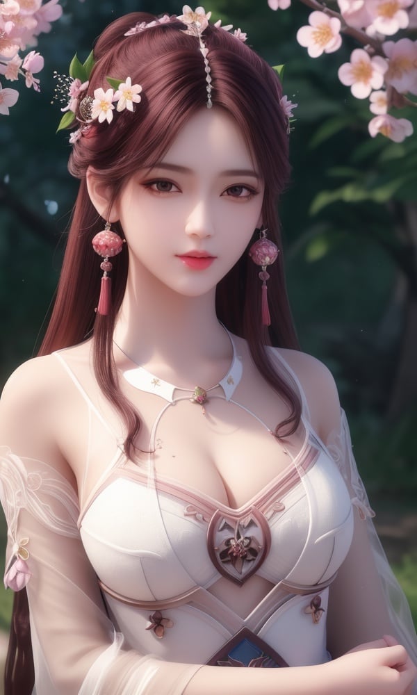 (,1girl, ,best quality, )<lora:DA_叶倾仙-完美世界:0.6>,, ,masterpiece, fantasy, realistic,science fiction,mole, ultra realistic 8k cg, ,tamari \(flawless\),  medium breasts  ,plum blossoms, strawberry blossoms      (()), (),