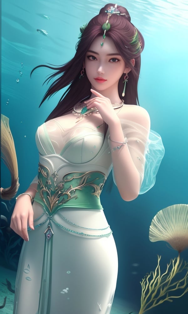 (,1girl, ,best quality, )<lora:DA_叶倾仙-完美世界:0.8>,, ,masterpiece,((((1girl, solo, medium breasts, solo focus, seaweed,underwater, ))))    (()), (), ,ultra realistic 8k cg, flawless, clean, masterpiece, professional artwork, famous artwork, cinematic lighting, cinematic bloom, perfect face, beautiful face, fantasy, dreamlike, unreal, science fiction, luxury, jewelry, diamond, gold, pearl, gem, sapphire, ruby, emerald, intricate detail, delicate pattern, charming, alluring, seductive, erotic, enchanting, hair ornament, necklace, earrings, bracelet, armlet,halo,