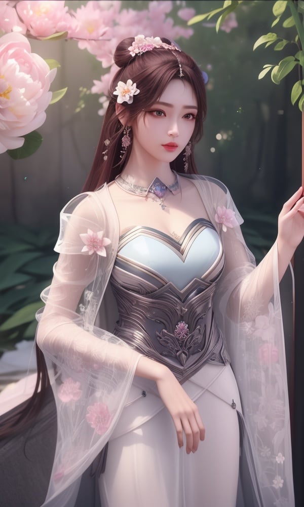 (,1girl, ,best quality, )<lora:DA_叶倾仙-完美世界:0.8>,, ,masterpiece, fantasy, realistic,science fiction,mole, ultra realistic 8k cg, ,tamari \(flawless\),  medium breasts  ,peony \(flower\),       (()), (),