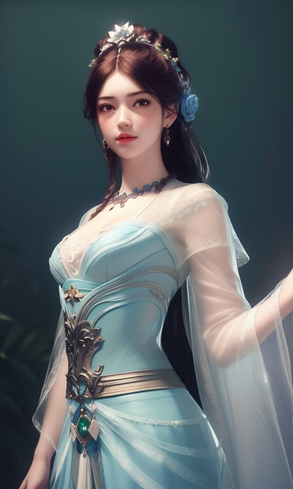 (,1girl, ,best quality, )<lora:DA_叶倾仙-完美世界:0.7>,, ,masterpiece,realistic photo, 1 girl, masterpiece, rococo, highest quality, high quality,  medium breasts, cute, (__camAngles__:1.0),highres,  medium breasts, by Jeremy Lipking, by Antonio J. Manzanedo,solid blue background.       (()), (),