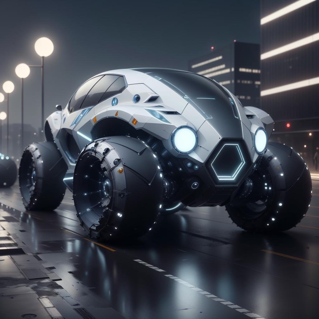 <lora:LEDarrayTech-20:0.8> , ledarraytech , scifi,   geometrical ,   tron, ground vehicle, car