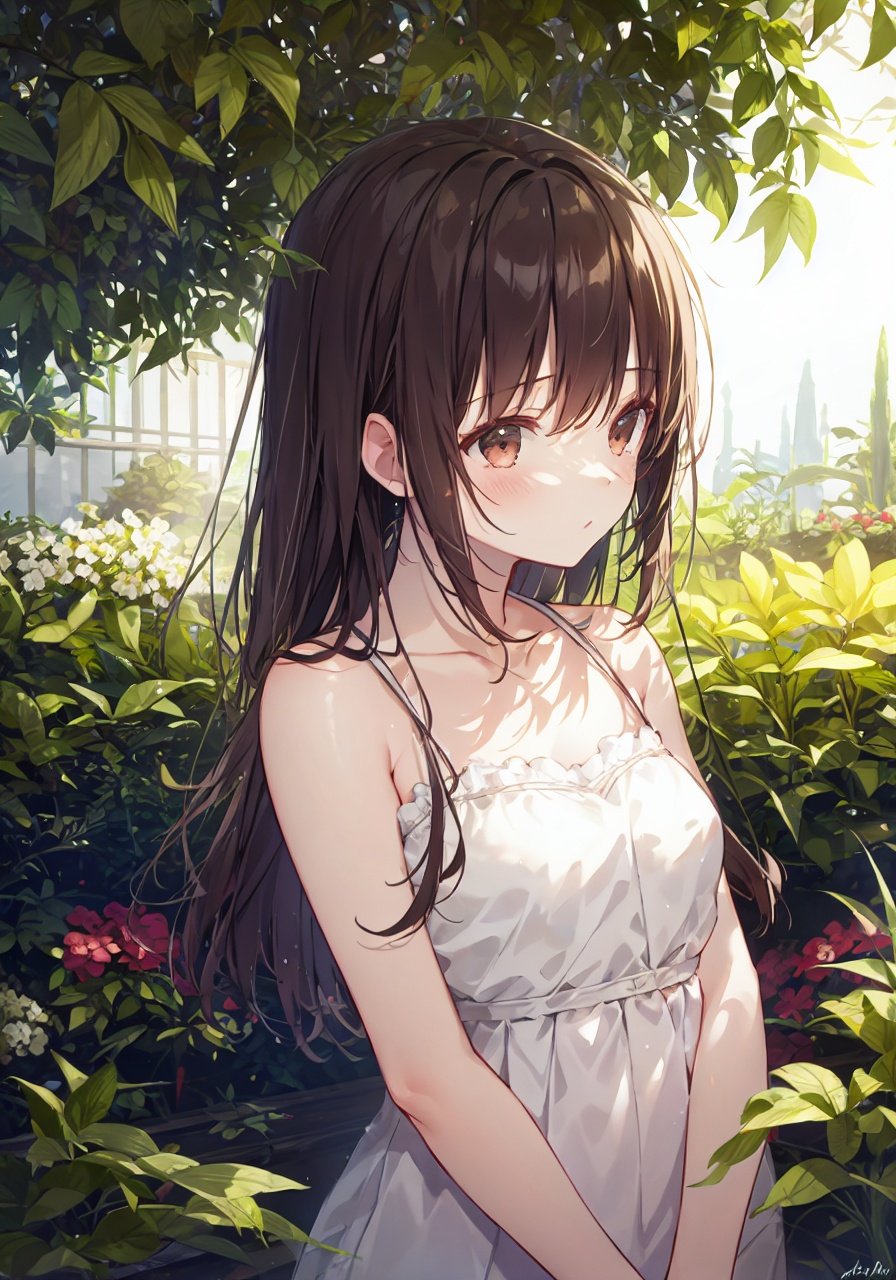 (detailed light), (an extremely delicate and beautiful), volume light, best shadow, flash, Depth of field, dynamic angle, Oily skin, 1 girl, upper body, Garden background<lora:klfengjing-000006:0.9>