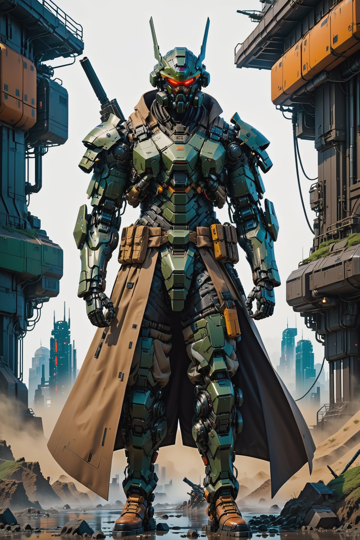 a samurai mecha cyber warrior in a futuristic world, dressed in a trench coat and carrying a high-tech gun. The cybernetic landscape around them, inspired by Blade Runner comics and Japanese cyber samurai culture, reflects the fusion of technology and urban decay. This enigmatic figure embodies a modern samurai's sophistication, set against the backdrop of a dystopian future. Capture the clash of cyber warfare and the grit of a futuristic metropolis through their eyes

((Picture prefect, Nikon D850 Nikon AF-S NIKKOR 24-70mm f/2.8E ED VR, perfect Roman architecture)), (Cutting-Edge 8K Octane Realism, Precision and Realism Unleashed, Meticulous Realism in Every Detail, Hyperrealism Taken to the Next Level, The Pinnacle of Realistic Fine Points, Unmatched 8K Realistic Clarity, Crafted with Realism in Cinema 4D, Exemplary Realism on Behance HD, Realism Brought to Life with Unreal Engine 5, Realism Rendered in Blender's Mastery, A Portal to Realistic Sci-Fi, Future Realism at Its Best, Realism That's Turning Heads on Artstation, An Epic Realism Depiction, Immersive Realistic Cinematic Backdrop, Captivating Realistic Drama, An Atmosphere of Scientific Realism, A Realism Masterpiece Beyond Compare, Uncompromising Excellence in Realism,Movie Still,mecha