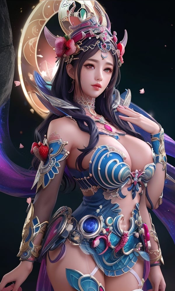 (,1girl, ,best quality, )<lora:DA_甄姬-蝶仙战舞-铁甲雄兵:0.8>,, ,masterpiece, fantasy, realistic,science fiction,mole, ultra realistic 8k cg, ,tamari \(flawless\),  medium breasts  ,strawberry blossoms      (()), (),