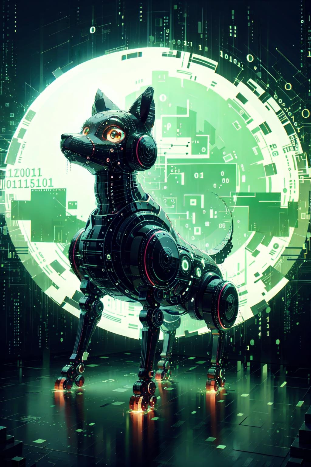 robot dog, binary code, digital art,only zero and one, <lora:binarycode:1>