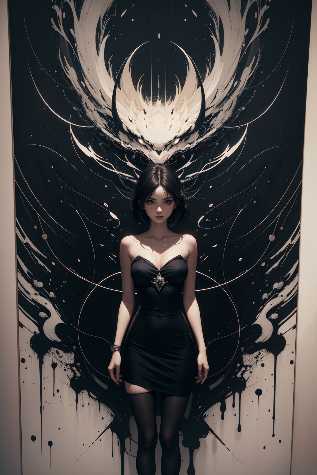 masterpiece,best quality,ultra high res,visually stunning,beautiful,award-winning art,(abstract art:1.3),1girl,sorceress,dark theme,deep shadow,