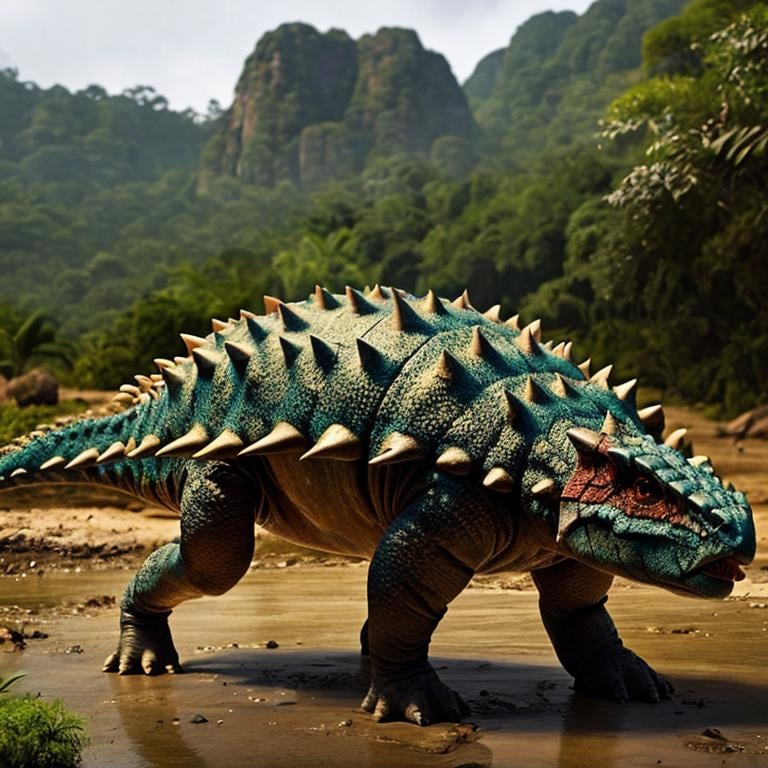 masterpiece, best quality,  <lora:Ankylosaurus_Dinosaur:1>, Ankylosaurus_Dinosaur,  Jurassic jungle,