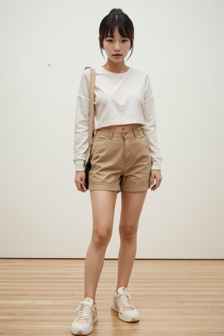 8k,  highest quality,  ultra details,  Korean,  young girl,  minimalist Korean look,  neutral-colored outfit,  sneakers,  exploring a modern art museum., <lora:EMS-81959-EMS:0.800000>