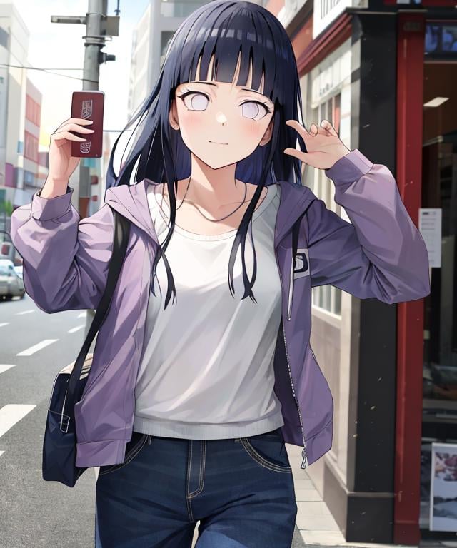 Best quality, absurdres, ultra-detailed,  <lora:HinataV3-1:1>,  hyuuga hinata, Hinata-Jacket-Outfit