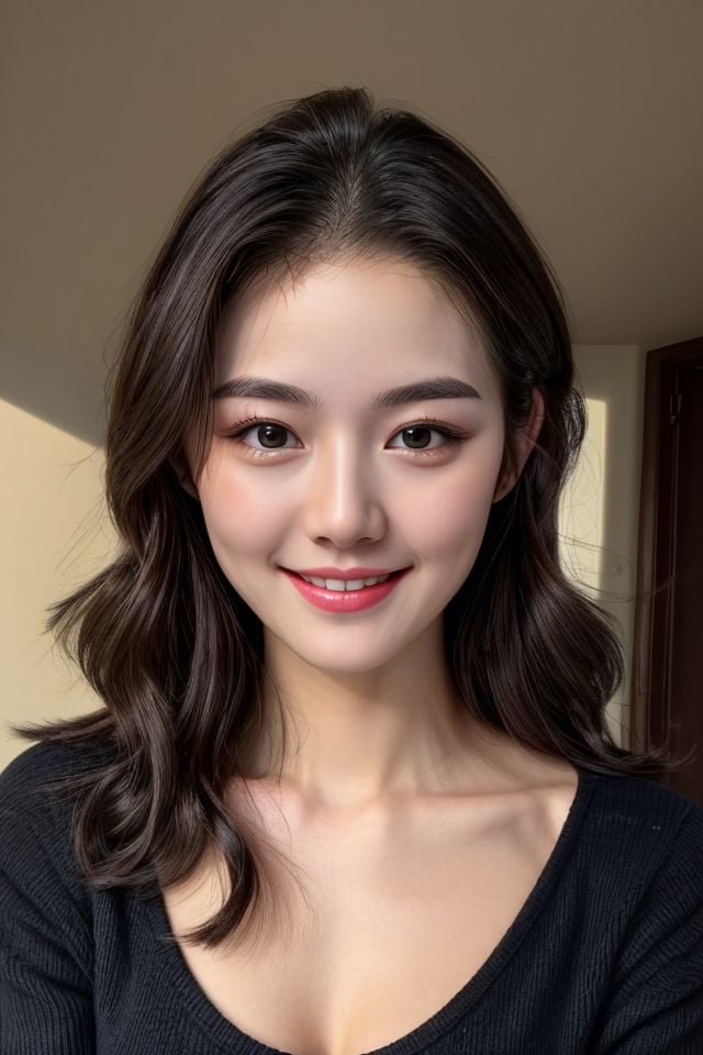 instagram photo,closeup face photo of 23 y.o Chloe in black sweater,cleavage,pale skin,(smile:0.4),hard shadows,<lora:sophia4-sd_v1:0.0>,(high detailed skin:1.1),thoughtful | seductive smile | confident | surprised,<lora:more_details:0.5>,<lora:add_detail:0.3>,<lora:polyhedron_skinny_all:0.2>,<lora:GoodHands-vanilla:1>,<lora:yinlin3_v1:0.7>,