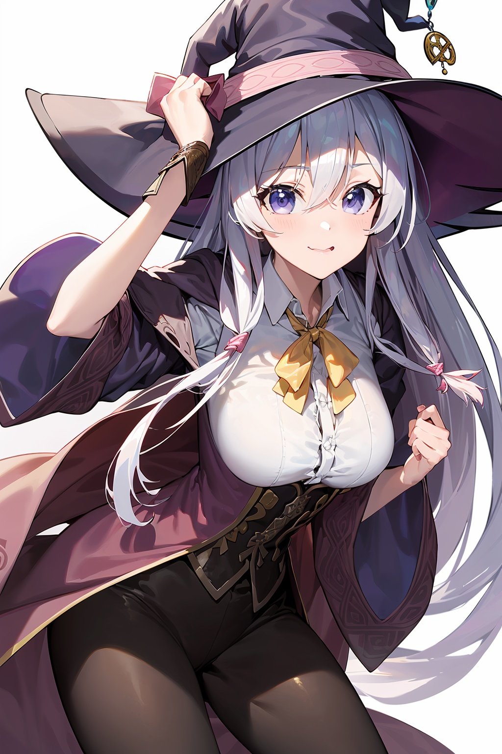 (masterpiece:1.2),best quality,PIXIV,anime,who,1girl,Elaina,white hair,huge Silly hair,witch hat,