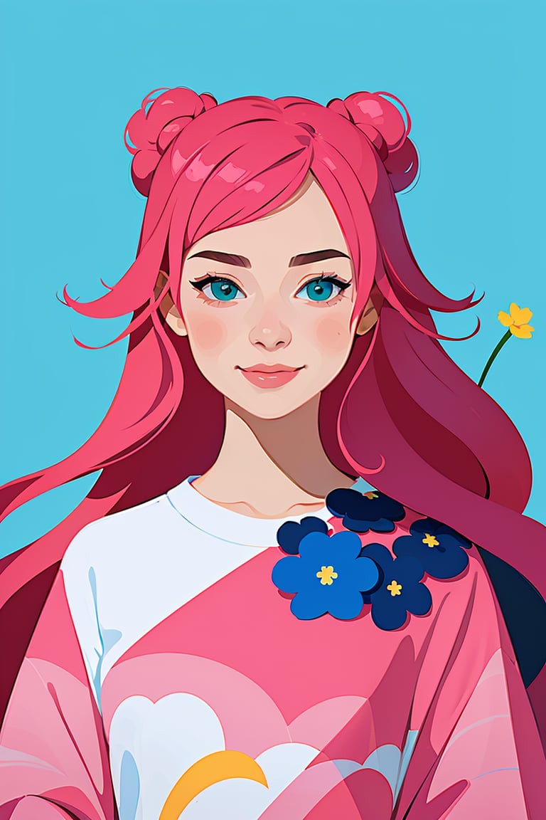 shadow flat vector art, masterpiece, 8k, highest quality, woman wearing qingfashion, portrait, sweet smile, spring flowers, blue green and pink