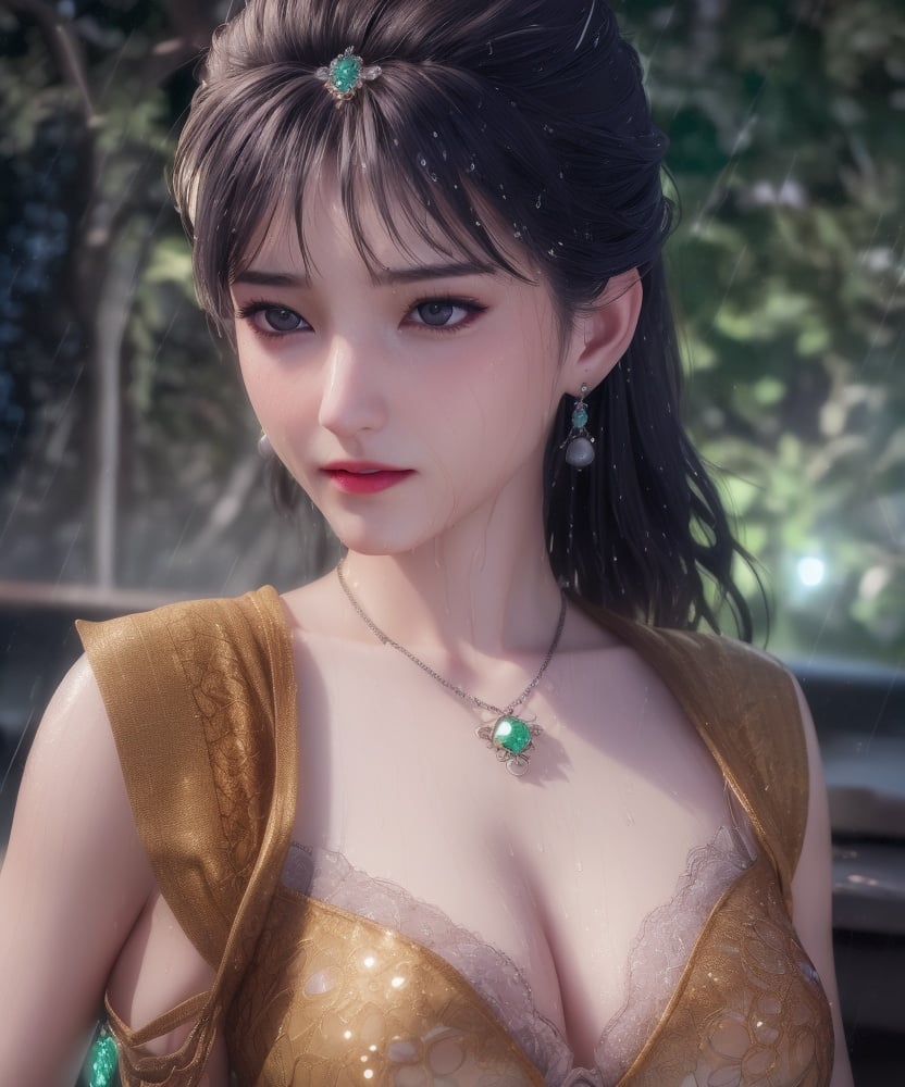 (,1girl, ,best quality, )<lora:DA_洛柔-冰火魔厨:0.8>,, ,ultra realistic 8k cg, flawless,  tamari \(flawless\), professional artwork, famous artwork, cinematic lighting, cinematic bloom, perfect face, beautiful face, fantasy, dreamlike, unreal, science fiction,  luxury, jewelry, diamond, pearl, gem, sapphire, ruby, emerald, intricate detail, delicate pattern, charming, alluring, seductive, erotic, enchanting, hair ornament, necklace, earrings, bracelet, armlet,halo,masterpiece, fantasy, realistic,science fiction,mole, ultra realistic 8k cg, ,tamari \(flawless\),  medium breasts,cherry blossoms,wet clothes,lace, lace trim,   lace-trimmed legwear,(((Best quality, masterpiece, ultra high res, (photorealistic:1.4), raw photo, 1girl, wet clothes, rain, sweat, ,wet, )))   (()), (),