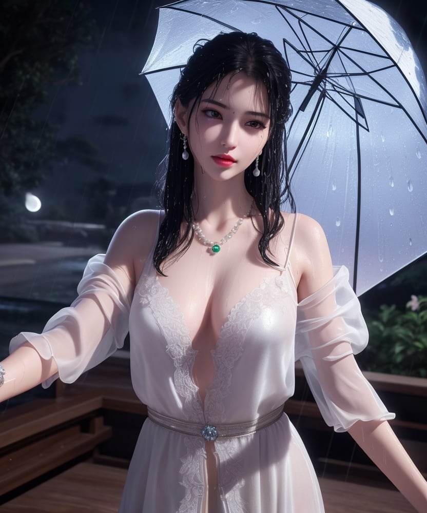 (,1girl, ,best quality, )<lora:DA_洛柔-冰火魔厨:0.7>,, ,ultra realistic 8k cg, flawless,  tamari \(flawless\), professional artwork, famous artwork, cinematic lighting, cinematic bloom, perfect face, beautiful face, fantasy, dreamlike, unreal, science fiction,  luxury, jewelry, diamond, pearl, gem, sapphire, ruby, emerald, intricate detail, delicate pattern, charming, alluring, seductive, erotic, enchanting, hair ornament, necklace, earrings, bracelet, armlet,halo,masterpiece, fantasy, realistic,science fiction,mole,  medium breasts,cherry blossoms,wet clothes,lace, lace trim,   lace-trimmed legwear,(((Best quality, masterpiece, ultra high res, (photorealistic:1.4), raw photo, 1girl, wet clothes, rain, sweat, ,wet, night, moon,  )))  (()), (),